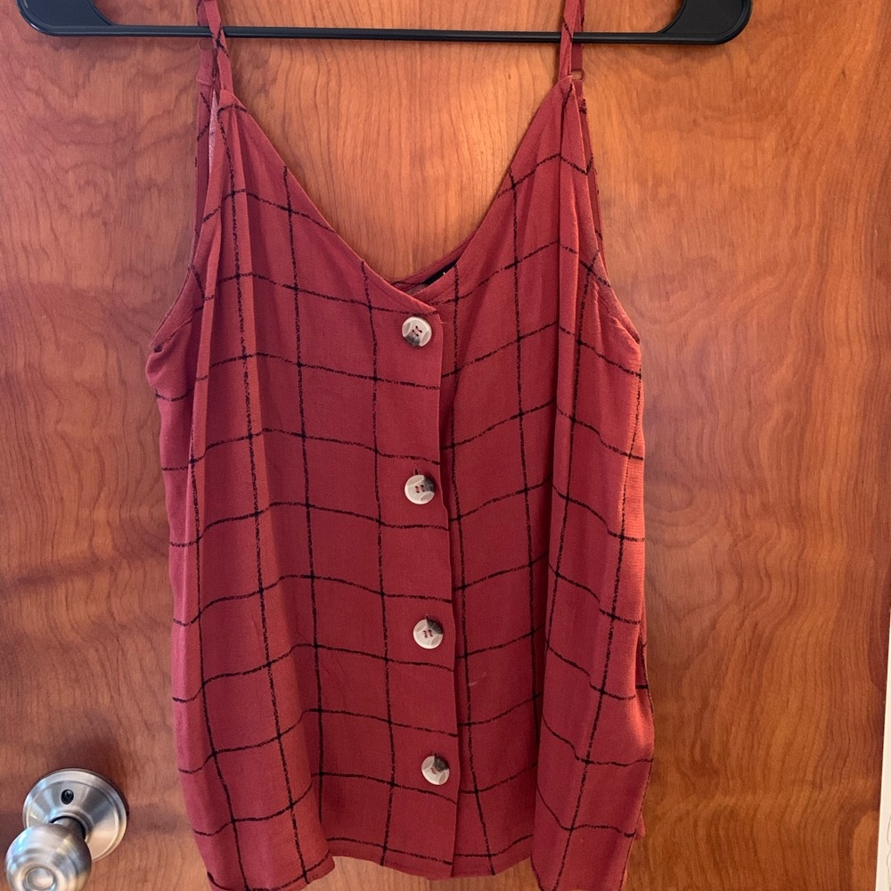 Burnt orange tank top, buttons, adjustable straps